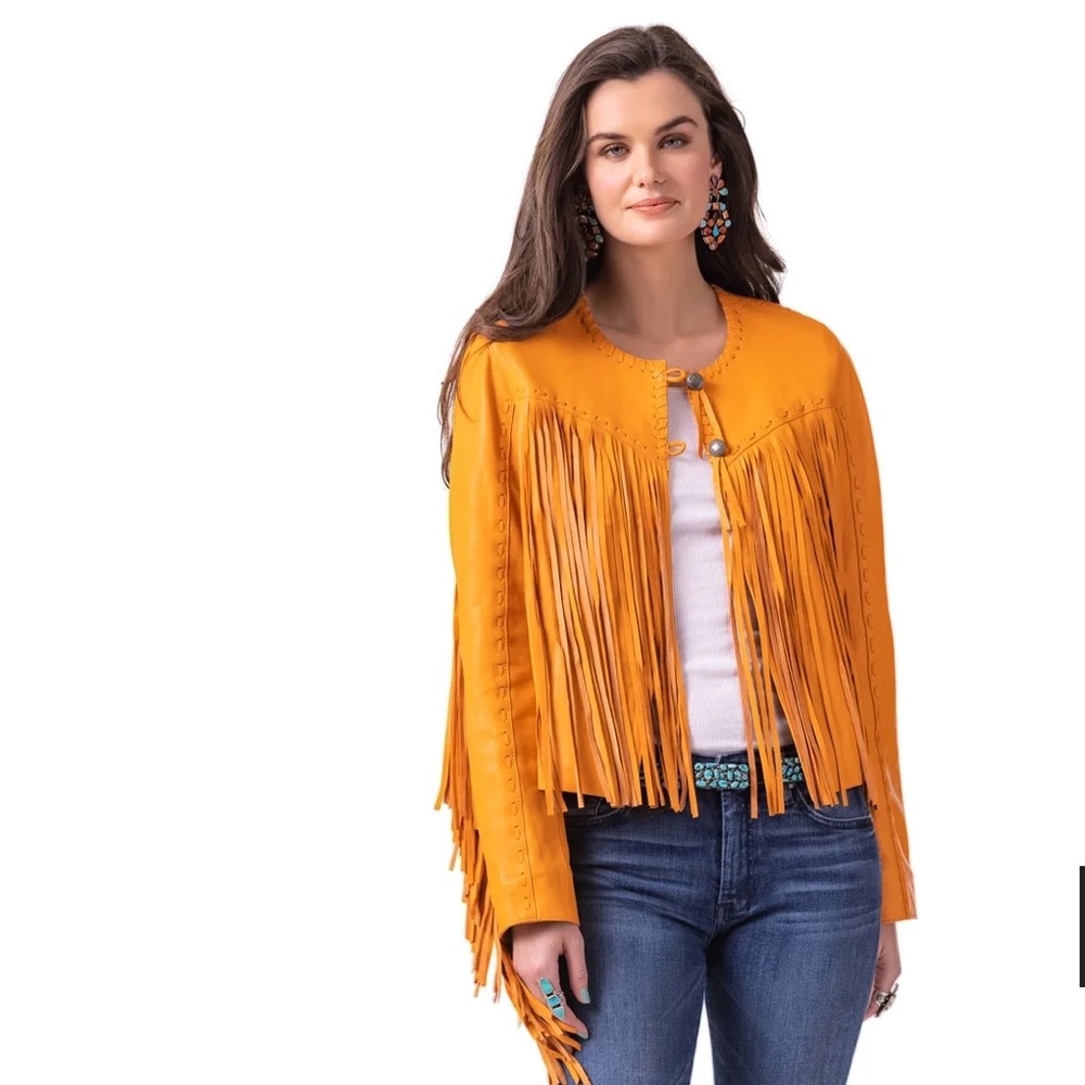 NWT Double D Ranch Sonora Jacket in Marigold Fringe and more Fringe RTL $895 M